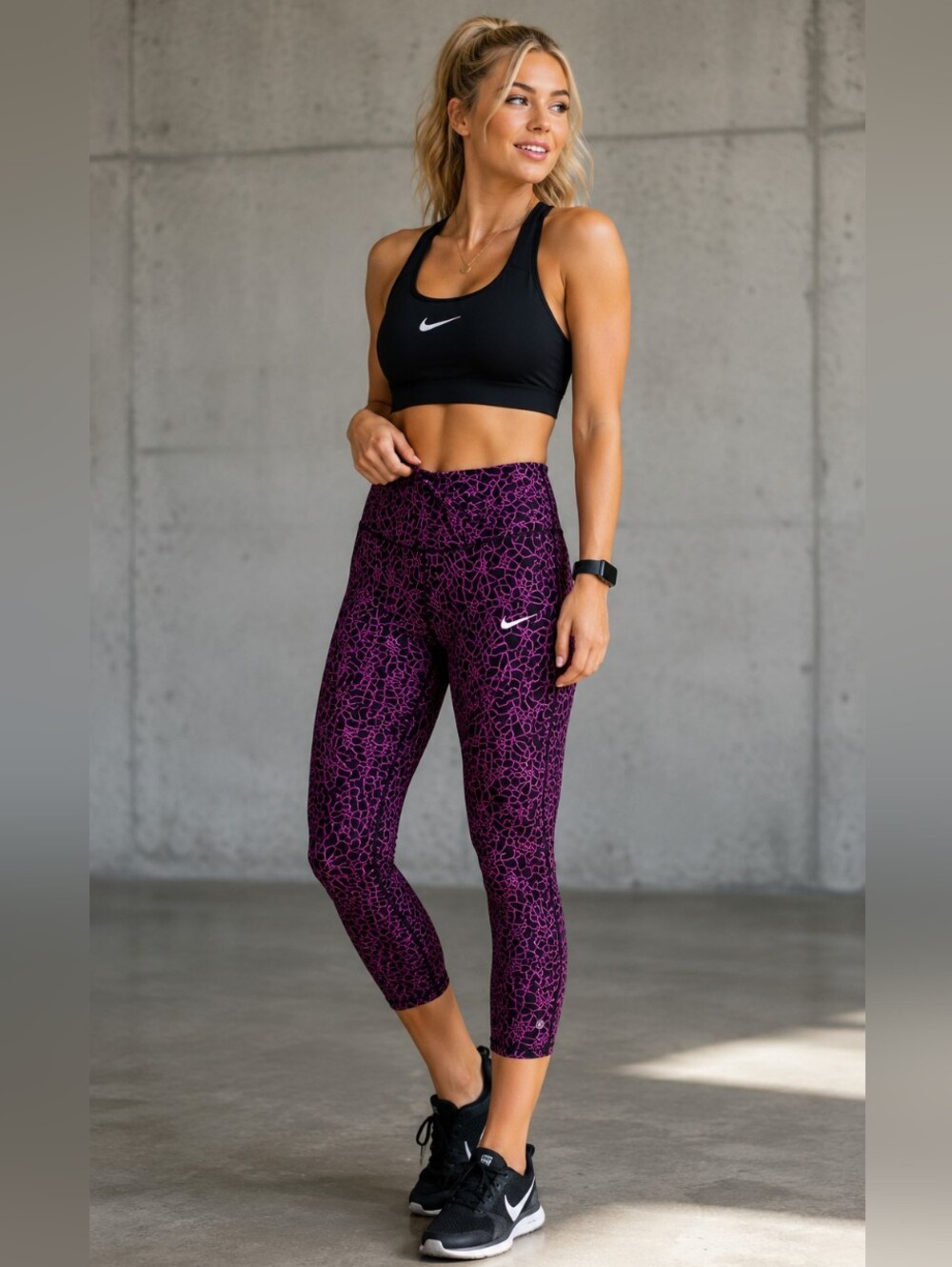 Nike Dri-FIT Purple Black Geometric Crop Leggings Size M Athletic Workout
